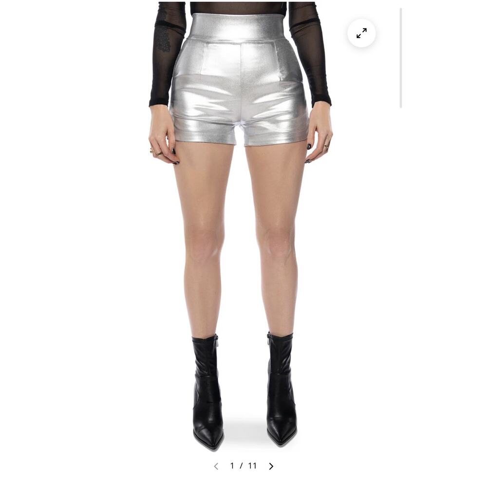 Akira X Ammo Fitted Big Booty High Waist Faux Leather Silver Shorts Womens XL